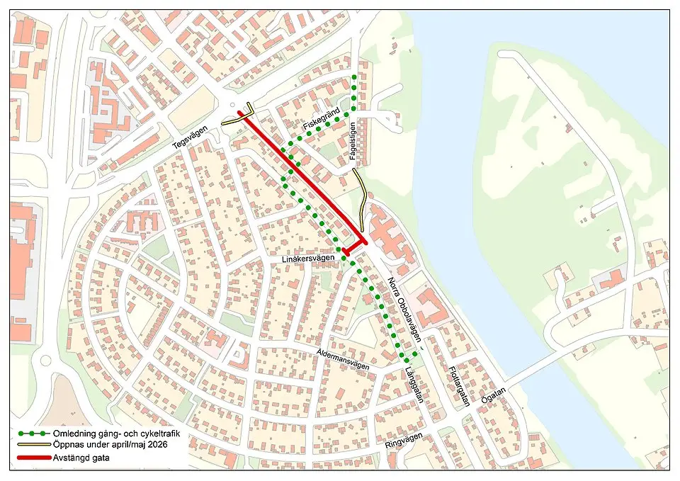 Omledning av gång- och cykeltrafik.