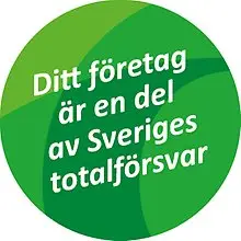 Dekorpuff med text "Ditt företag är en del av Sveriges totalförsvar"
